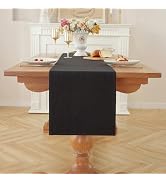 Alsoo Black Linen Table Runners 72 Inches Long Rustic Small Table Runners Boho Farmhouse Table Ru...