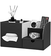 Leather Nightstand Organizer with Tissue Holder,Square Tissue Box Cover with Organizer, Decorativ...
