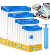 12 Pack Travel Vacuum Storage Bags 4 Size(24/28/32/40 Inch), Portable Vacuum Seal Bags for Clothi...