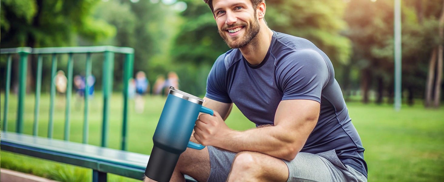 40 oz tumbler handle straw leak-proof vacuum insulated travel mug cup