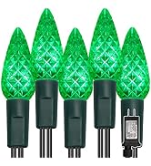WATERGLIDE C6 Christmas Lights, 33ft 100 LED Faceted String Lights Green Wire Fairy Lights with 2...