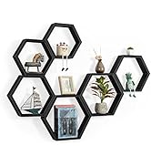 YBING Hexagon Floating Shelves Black Hexagon Shelves for Wall Wood Farmhouse Storage Honeycomb Sh...