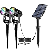 T-SUN Color Changing Solar Spotlights, LED Solar Powered Landscape Lights Outdoor Waterproof Sola...