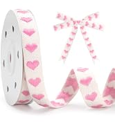 KINGLAKE Valentine Pink Heart Cotton Ribbon - 5/8 Inch x 10 Yds Stitched Embroidered Hearts Ribbo...