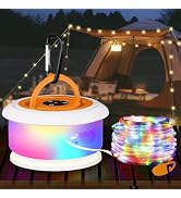Bylitodt Camping String Lights, Retractable 32.8ft RGB Flash Lamp, Rechargeable Fairy LED Rope Li...