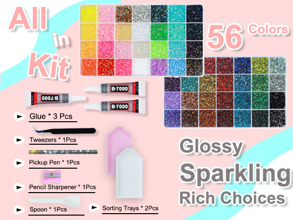 2 Boxes Rhinestones for Bedazzling Kit, 56 Colors 3MM Resin Flatback Gems for Diamond Art