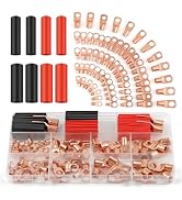 PEASUG Copper Wire Lugs 130Pcs, AWG 2 4 6 8 10 12 Gauge Battery Cable Ends with 66Pcs Heat Shrink...