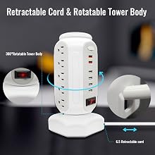 Retractable cord, usb c power strip,desk charging station,charging ports for multiple devices,