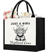Canvas Tote Bag for Women, Cute Highland Cow Gifts for Cow Lover, Western Gift for Women Aestheti...