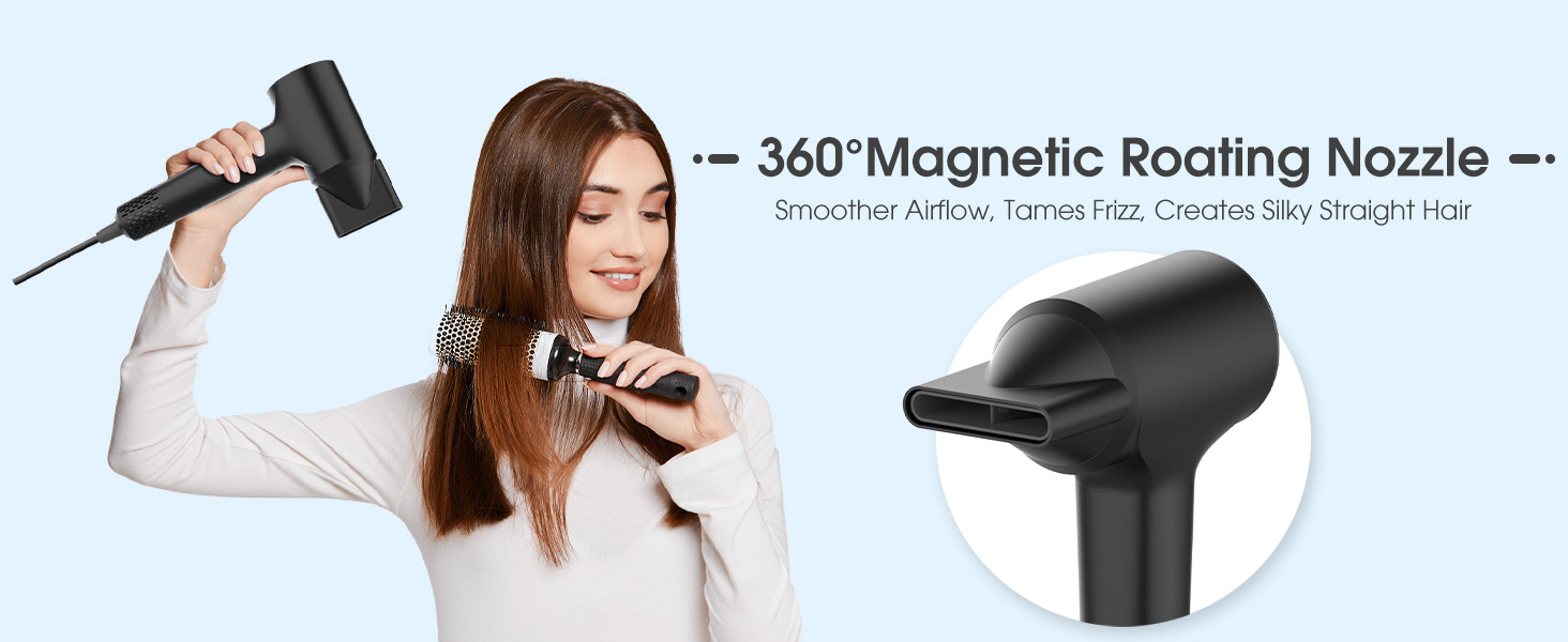 360°Magnetic Roating Nozzle 110000 RPM Hair Dryer, High-Speed Fast Drying Blow Dryer