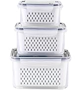 3P Fruit Storage Containers for Fridge with Strainer, Produce Saver Containers Refrigerator Organ...