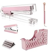 Creechwa Pink Desk Accessory Kit, Acrylic Stapler Set, Office Supplies Set for Women and Student,...