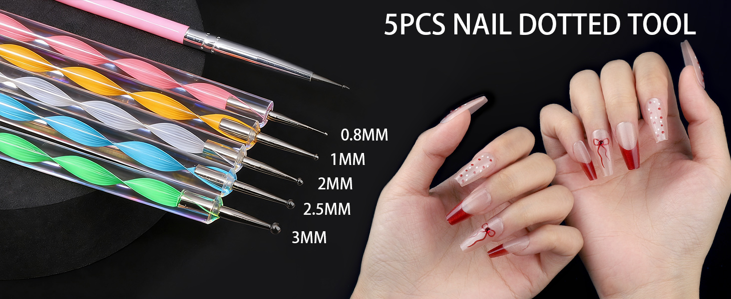 5pcs Dual-Ended Nail Dotting Tool