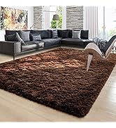 Ompaa Brown 8x10 Feet Large Area Rugs Fluffy Living Room Carpet, Wall to Wall Big Shag Coffee Rug...