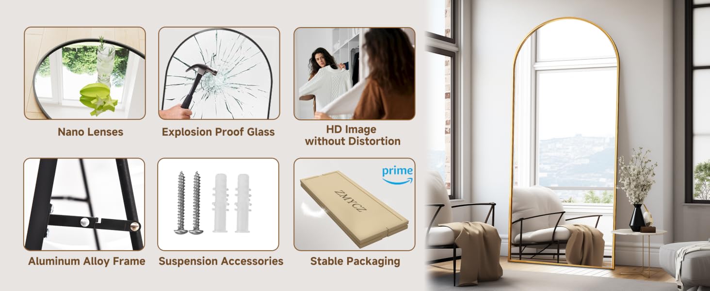 Gold full floor mirror material, mirror, mounting accessories, packaging
