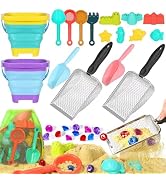 Beach Sand Toys for Kids,Sand toys with 2 Collapsible Beach Bucket,2 Beach Sifter Shovel,Sand Sho...