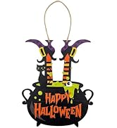 Happy Halloween Witch Door Sign – Wooden Witch Leg Decor for Front Door. | Hanging Welcome Sign f...