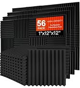 56 Pack Acoustic Foam Panels 1" x 12"x 12" Saiqiang Sound Proof Panels Black Soundproofing for Wa...