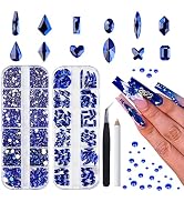 Canvalite 1820Pcs Blue Rhinestones Nail Gems, 12 Styles 3D Glass Crystals Nail Charms Shiny Multi...