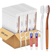 Gisdo 200 pcs Disposable Toothbrushes with Toothpaste Floss Individually Wrapped, 2 Color Disposa...