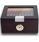 Mantello Handmade Cigar Humidor, Royal Glass-Top Cigar Humidor Cigar Box for Up to 50 Cigars, Cig...