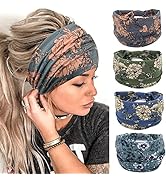 YONUF Wide Boho Headbands for Women Fashion Knotted Headband Yoga Workout African Head Wrap 4 Pack