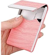 JuneLsy Business Card Holder Case - Professional PU Leather Business Card Case Metal Name Card Ho...