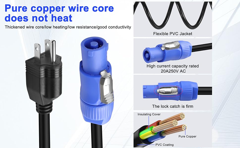 PowerCon Input Male Connector to NEMA 5-15P Male Extension Power Wire