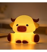 Gemmac Cute Highland Cow Rechargeable Night Light, LED Touch Silicone Lamp for Bedroom with 7 Col...