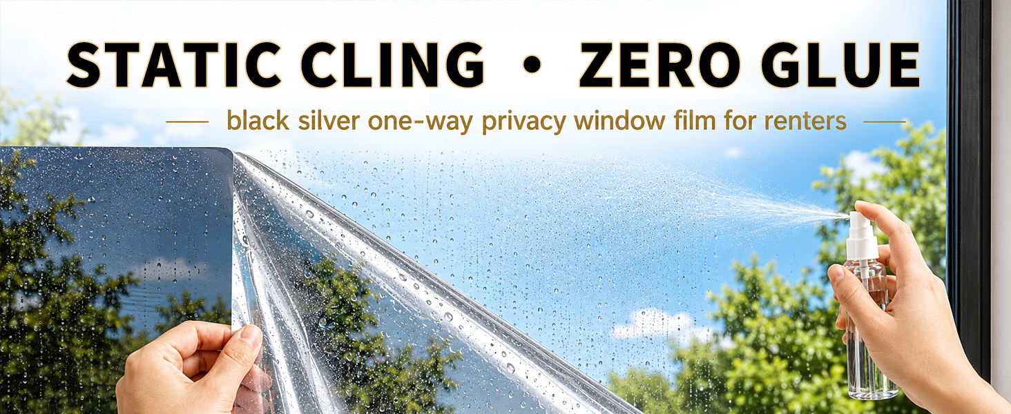 Static cling window privacy film no glue temporary tint for apartment renters moving
