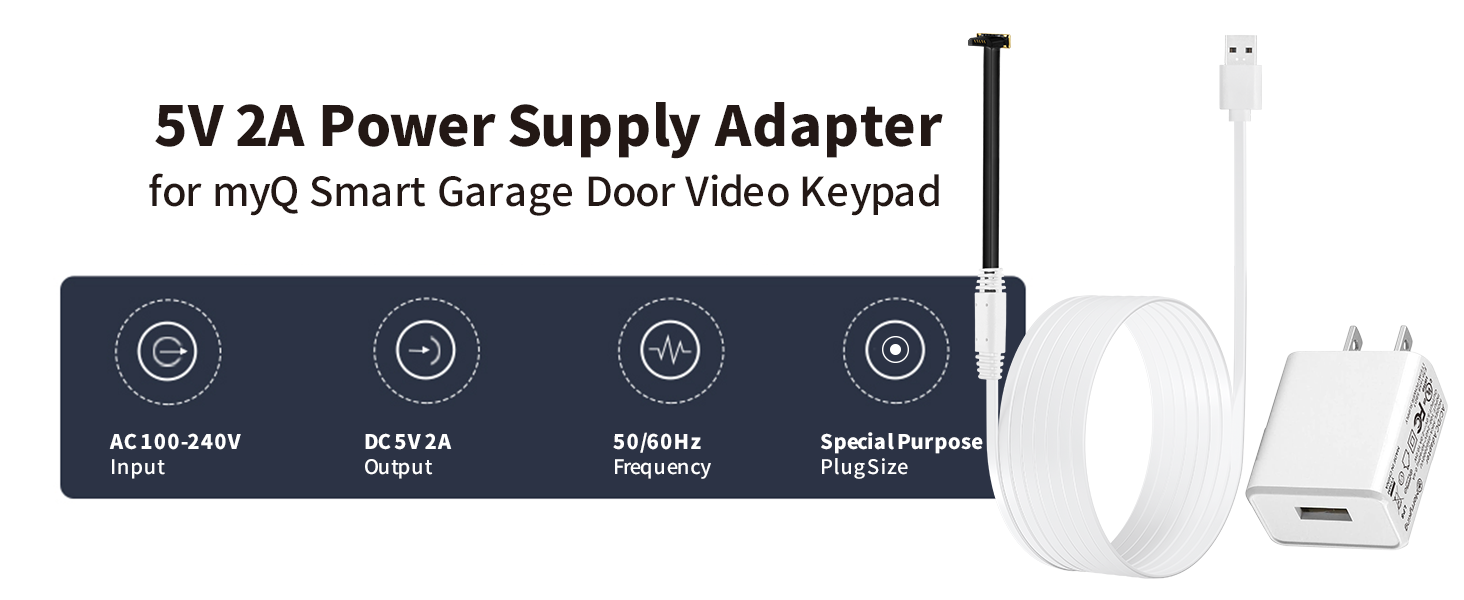 Power Cable and Adapter for myQ Smart Garage Door Video Keypad