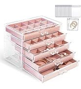 KAMIER Earring Holder Organizer Box with 5 Drawers, Clear Acrylic Jewelry Organizer Box for Women...