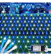HEYFUNi 192 LED Christmas Net Lights Plug in, 9.8FT x 6.6FT Blue White | Connectable Mesh Christm...