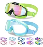 Vvinca Kids Goggles with Comfort Fabric Strap, Kids Swim Goggles Wide View Anti-Fog/UV No Leaking...