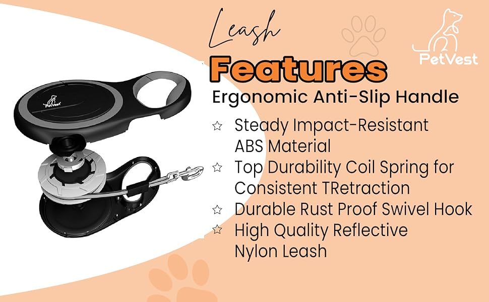 PetVest 26 FT Retractable Dog Leash Features