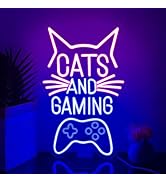 RuCvixkt Cats And Gaming Neon Sign,Gaming Cat Neon Light Signs for Game Room Wall Decor, Cool Gam...