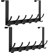 Peasulin Over The Door Hooks, 2 Pack Black Door Hanger Rack for 1-3/4" Doors, 7.4" Arms, 6 Double...