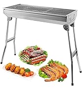 Charcoal Grill, Stainless Steel Camping Grill, Portable BBQ Grill Large Folding Barbecue Grill, H...
