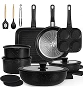 KIKCOIN 24 Pack Pots and Pans Set Non Stick, Detachable Handle Cookware Set, Induction RV Kitchen...