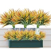 Ruidazon Artificial Fake Grass,12PCS Outdoor Faux Grasses Plastic Plants Greenery UV Resistant fo...