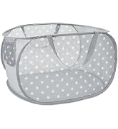 Sturdy Collapsible Laundry Baskets with Side Pockets, Mesh Pop Up Laundry Hamper, Foldable Clothe...