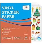 60 Sheets Premium Printable Vinyl Sticker, Vinyl Glossy White Waterproof Sticker,Suitable for Ink...