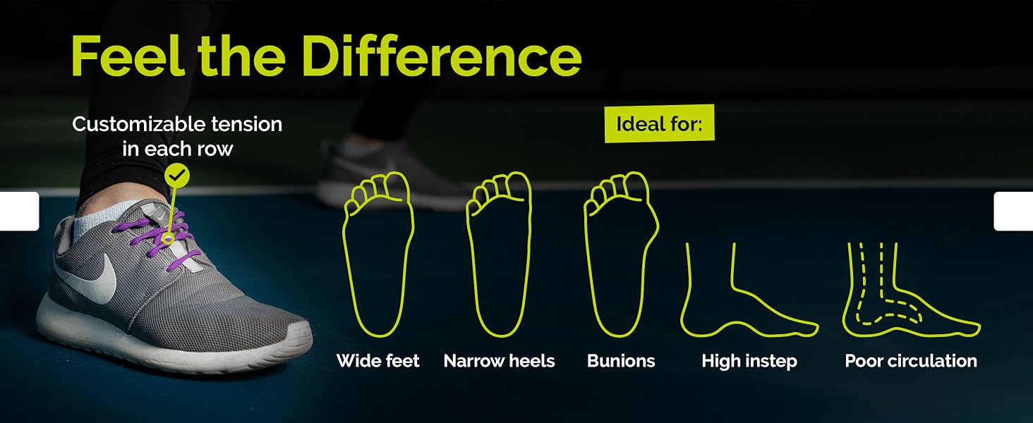 Our no tie shoe laces feature our patented bump technology for customizable tension.