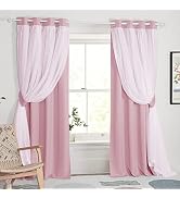 PONY DANCE Nursery Curtains Pink - Curtains for Bedroom Decor Aesthetic Cute Double Layer with Sh...