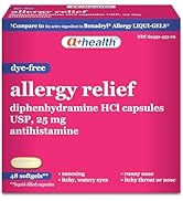 A+Health Allergy Relief Dye-Free Diphenhydramine 25mg Softgels, for Relief of Allergy Symptoms Li...