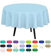 QIKSION 2 Pack Light Blue Plastic Tablecloth Disposable Circle Table Covers Sky Blue Table Cloths...