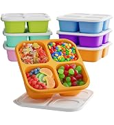 KEMETHY 6 Pcs Bento Snack Containers, Reusable 4 Compartment Food Storage Container with Lids, Di...