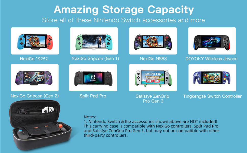This bag is compatible with a variety of Switch Gripcon and controller