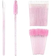 100PCS Glitter Crystal Lip Brush and Glitter Crystal Eyelash Mascara Brushes Wands (Pink)