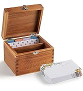 Tidita Acacia Wood Small Recipe Box with 100 Cards 4x6, 8 Dividers - Wooden Recipe Box Set Double...